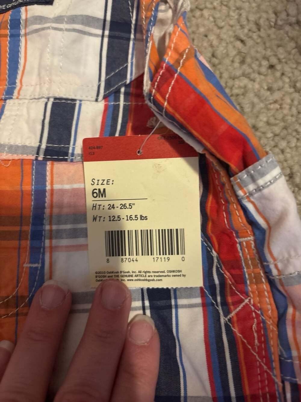 NWT OshKosh B'gosh Baby Boy Plaid Shortalls Overalls 6M Orange Blue White - Picture 3 of 6